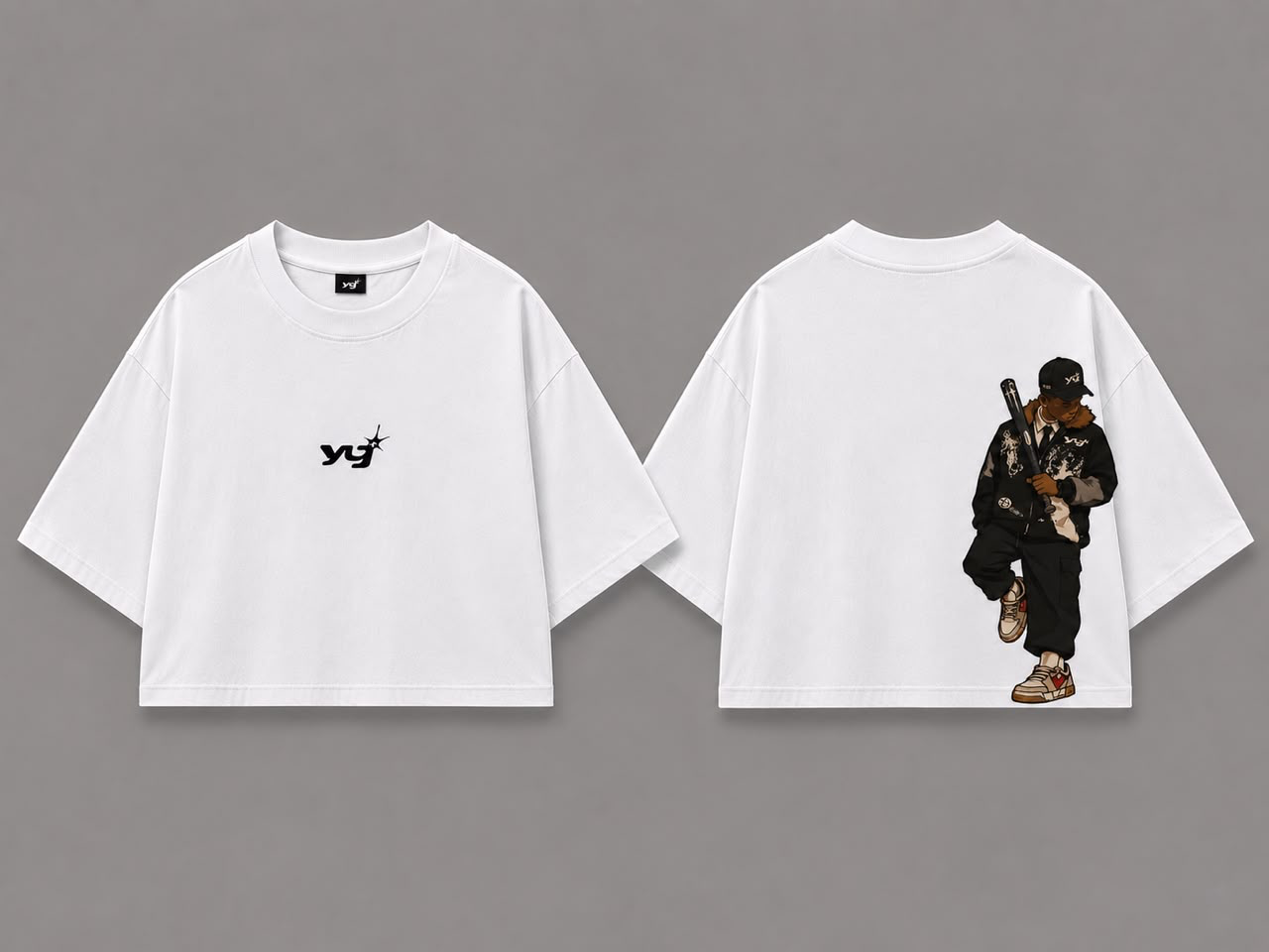 Bat Graphic Crop Tee (White)