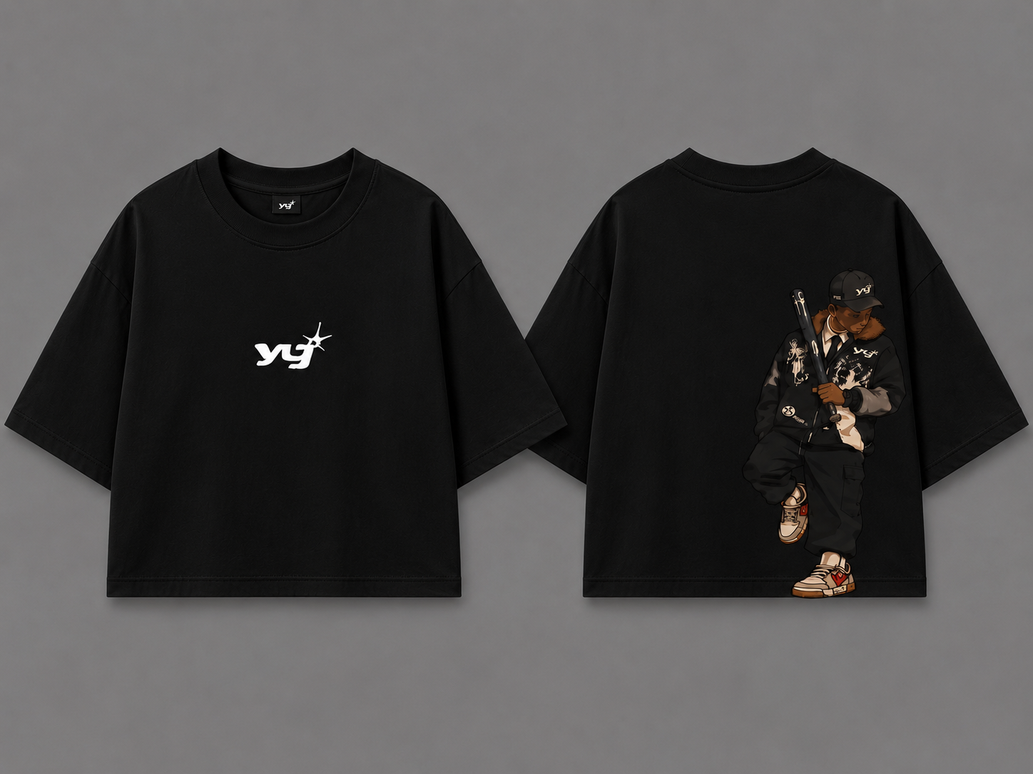 Bat Graphic Crop Tee (Black)